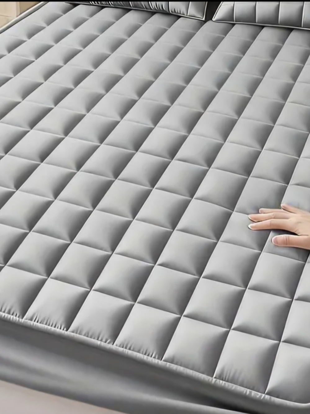 Gray Quilted Mattress Pad Topper - TWIN